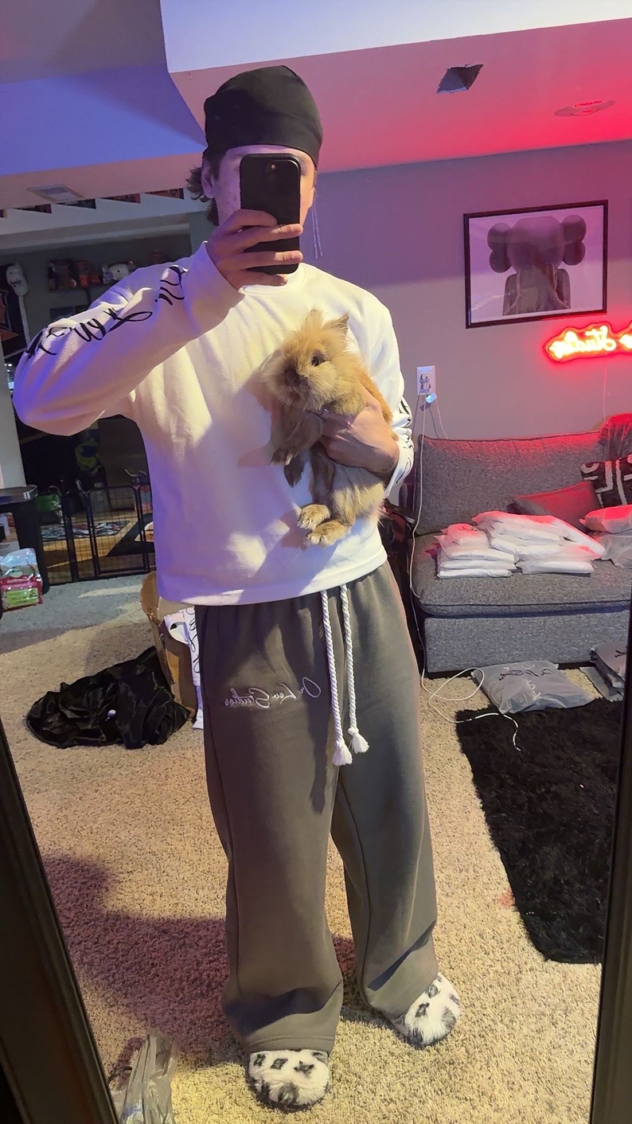 "PEACE"GREY BAGGY SWEATS